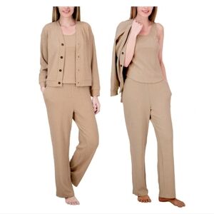 Women's Live 2 Lounge 3-Piece Textured Lounge Set Beige Size S NWT